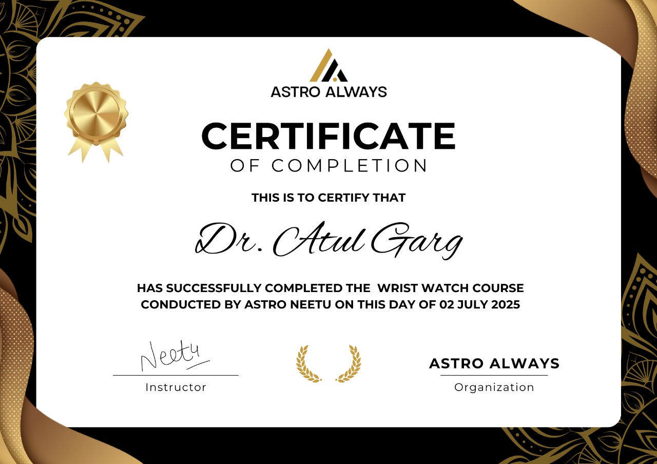 Course and achievement certificate shared by Dr Atul Garg.